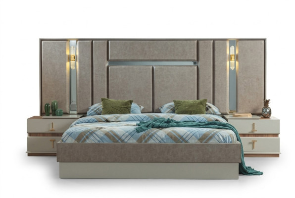 Mobilier de chambre beige Lits de luxe Tables de chevet de designer Ameublement