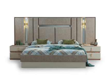 Mobilier de chambre beige Lits de luxe Tables de chevet de designer Ameublement