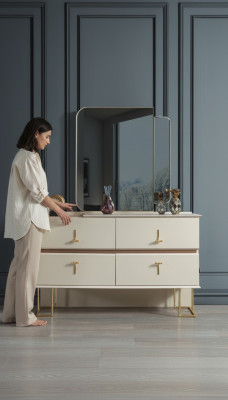 Ensemble de chambre Commode élégante Miroir Moderne Mobilier de luxe neuf 2 pièces