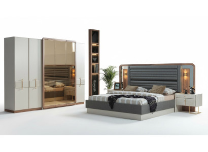 Ensemble de luxe pour chambre à coucher complet Lit 2x Tables de chevet Mobilier moderne 4 pièces