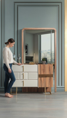 Commode moderne avec miroir Commodes de designer Ensemble de chambre à coucher 2 pièces