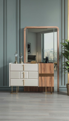 Commode moderne avec miroir Commodes de designer Ensemble de chambre à coucher 2 pièces