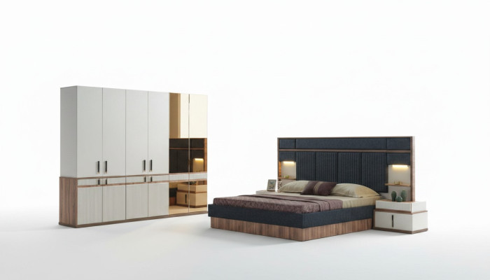 Meubles Lit de luxe 2x Tables de chevet Armoire Ensemble de chambre