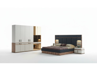 Meubles Lit de luxe 2x Tables de chevet Armoire Ensemble de chambre