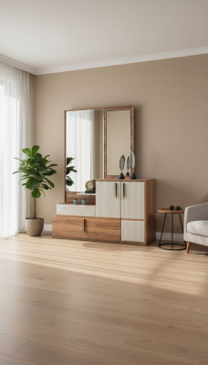 Blanc - Brun Commode Miroir Chambre Bois Mobilier Designer Suite