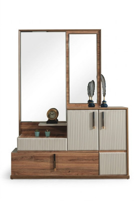 Blanc - Brun Commode Miroir Chambre Bois Mobilier Designer Suite
