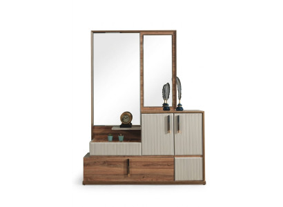 Blanc - Brun Commode Miroir Chambre Bois Mobilier Designer Suite