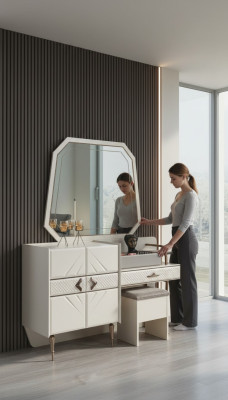 Chambre blanche Suite de meubles de luxe Coiffeuse avec tabouret rembourré