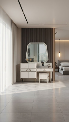 Chambre blanche Suite de meubles de luxe Coiffeuse avec tabouret rembourré