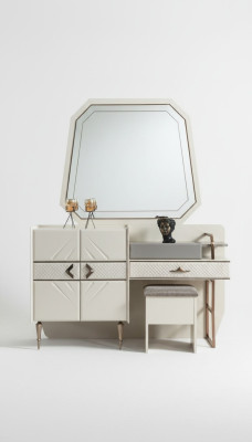Chambre blanche Suite de meubles de luxe Coiffeuse avec tabouret rembourré