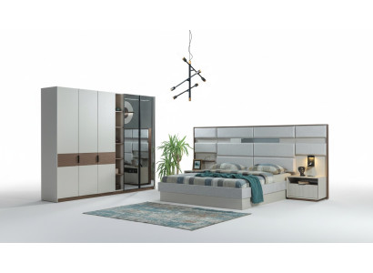 Ensemble de chambre blanc Lit double Tables de chevet Armoire 4 pièces nouveau