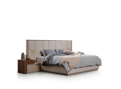 Ensemble chambre moderne beige Lit double luxueux + Tables de chevet