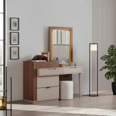 Beige-Braun Schlafzimmer-Kommode Designer-Toilettentisch mit Spiegel 2 Stk.