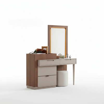 Beige-Braun Schlafzimmer-Kommode Designer-Toilettentisch mit Spiegel 2 Stk.