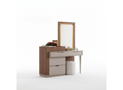 Beige-Braun Schlafzimmer-Kommode Designer-Toilettentisch mit Spiegel 2 Stk.