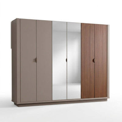 Armoire beige pour chambre, armoires à portes en verre 6 portes.