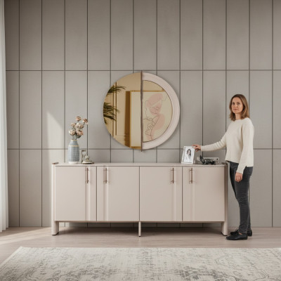 Salle à manger Luxueux Buffet Stylish Miroir en verre Ensemble de 2 pièces