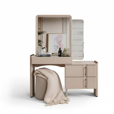 Coiffeuse Beige de designer avec miroir pour chambre à coucher, ensemble exclusif de 2 pièces