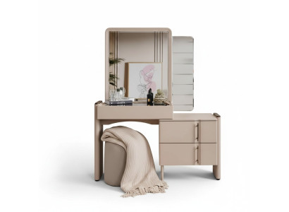 Coiffeuse Beige de designer avec miroir pour chambre à coucher, ensemble exclusif de 2 pièces