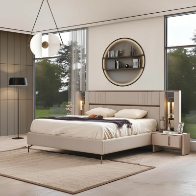 Chambre luxueuse Beiges Lit double 2x Tables de chevet Mobilier moderne