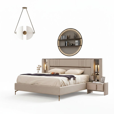 Chambre luxueuse Beiges Lit double 2x Tables de chevet Mobilier moderne