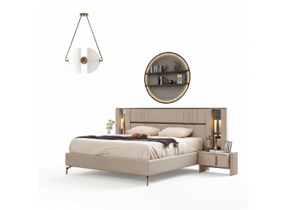 Chambre luxueuse Beiges Lit double 2x Tables de chevet Mobilier moderne