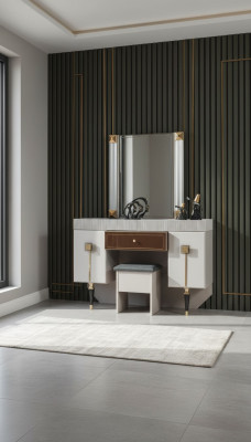 Modern Bedroom Wood Furniture Dressing table Stool Mirror Suite --- Chambre à coucher moderne Mobilier en bois Coiffeuse Tabouret Miroir Ensemble