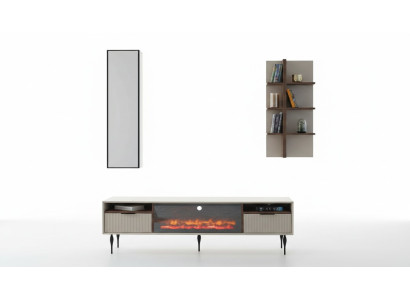 Unité murale beige Armoire de télévision design Étagère murale Étagère en bois de luxe Ensemble de 3 pièces