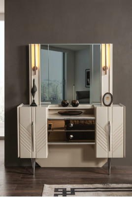 Set de chambre de luxe Blanche Coiffeuse Miroir Designer Ensemble de 2 pièces