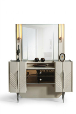 Set de chambre de luxe Blanche Coiffeuse Miroir Designer Ensemble de 2 pièces