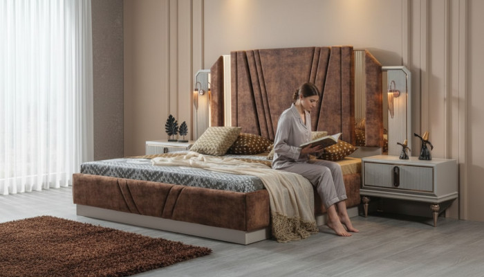 Beige Lits de luxe 2x Tables de chevet Chambre Mobilier Designer Ensemble de 2 pièces
