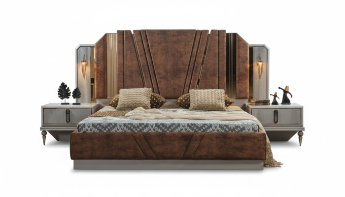 Beige Lits de luxe 2x Tables de chevet Chambre Mobilier Designer Ensemble de 2 pièces