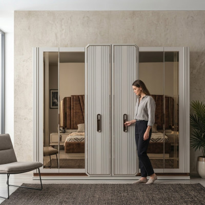 Armoire de chambre blanche Armoire en verre Armoire en bois Mobilier moderne
