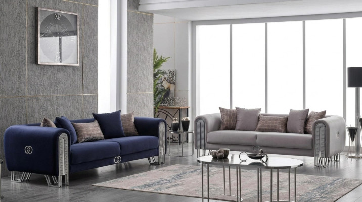 Canapé en velours argent, ensemble de luxe 3+3 places, canapé 2 places.