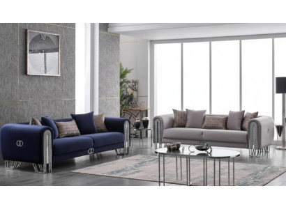 Canapé en velours argent, ensemble de luxe 3+3 places, canapé 2 places.