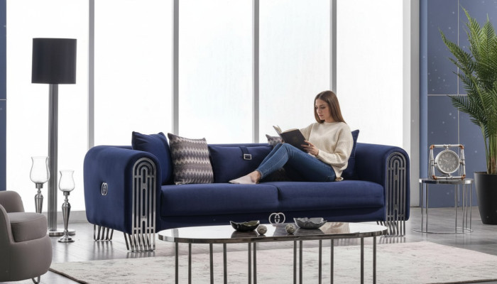 Sofa de salon 3 places Design moderne Tissu d'ameublement Canapé de luxe