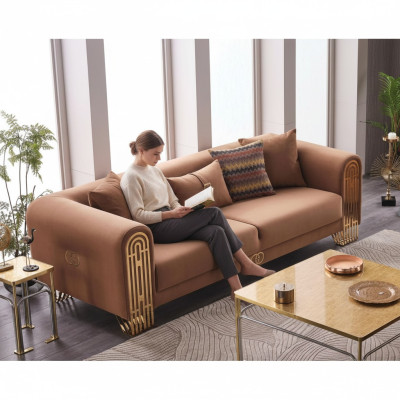 Canapé en textile de luxe à trois places en acier inoxydable moderne