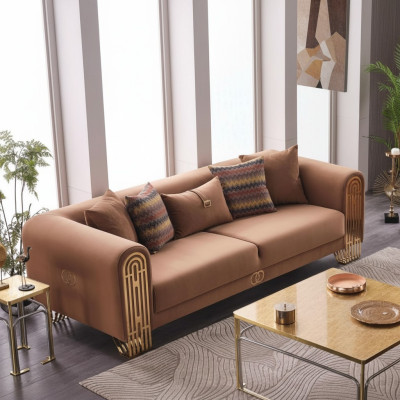 Canapé en textile de luxe à trois places en acier inoxydable moderne