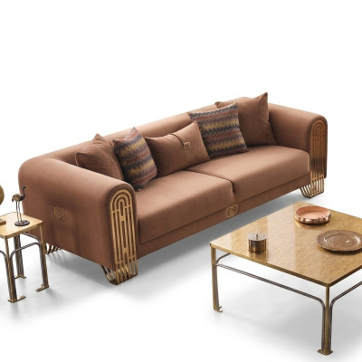 Canapé en textile de luxe à trois places en acier inoxydable moderne