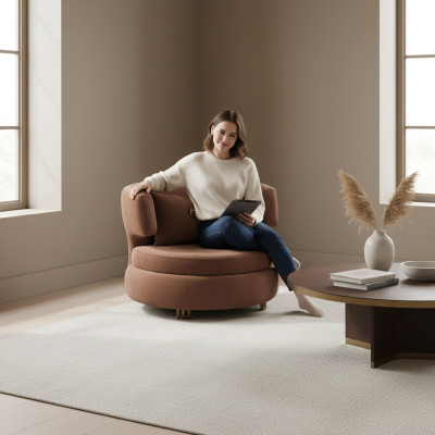 Fauteuil de luxe Salon Tissu d'ameublement Brun Siège neuf Design moderne