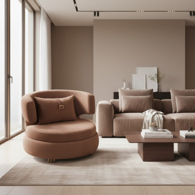 Fauteuil de luxe Salon Tissu d'ameublement Brun Siège neuf Design moderne