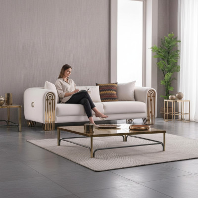 Salon blanc en acier inoxydable Canapé Meubles rembourrés Design textile Style Canapé