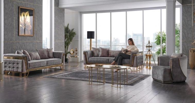 Ensemble de canapé gris de luxe Trois places avec fauteuil Ensemble de canapés modernes Sofa