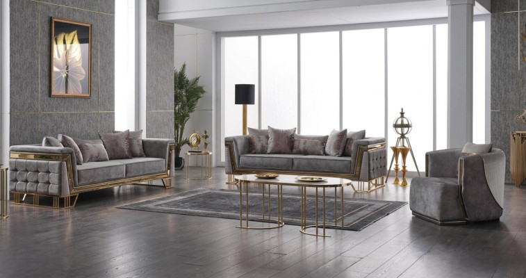 Ensemble de canapé gris de luxe Trois places avec fauteuil Ensemble de canapés modernes Sofa