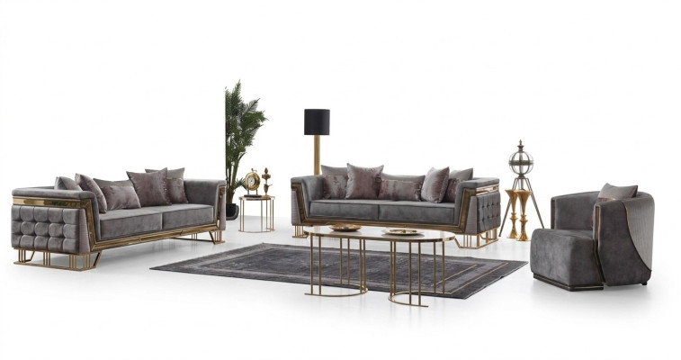 Ensemble de canapé gris de luxe Trois places avec fauteuil Ensemble de canapés modernes Sofa