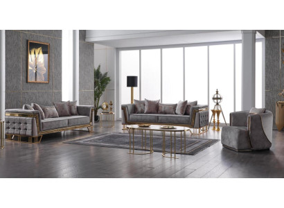 Ensemble de canapé gris de luxe Trois places avec fauteuil Ensemble de canapés modernes Sofa