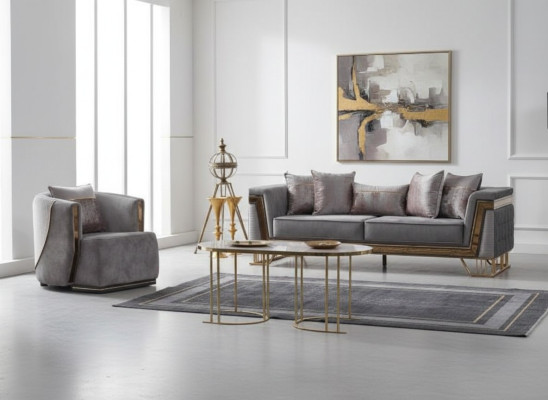 Ensemble de canapé gris 3+1 places avec acier inoxydable Canapé Canapé Rembourré 2 pièces
