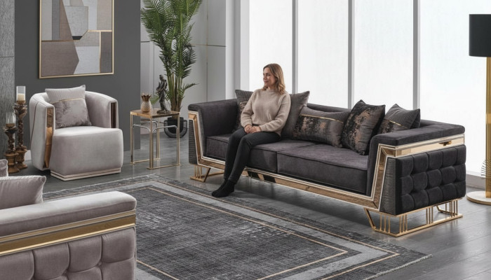 Ensemble de canapés rembourrés de luxe, canapés trois places fauteuil moderne pour salon.