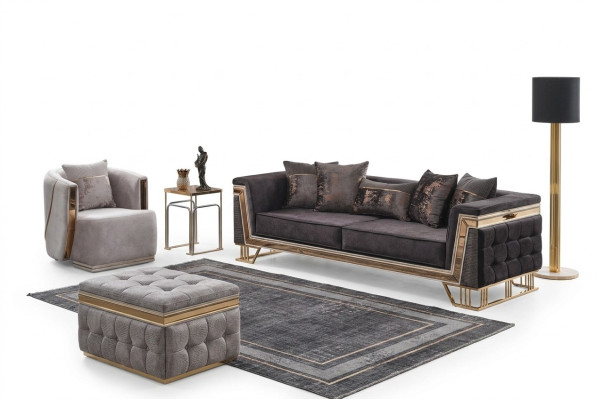 Ensemble de canapés rembourrés de luxe, canapés trois places fauteuil moderne pour salon.