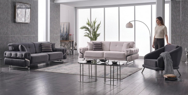 Ensemble de canapés gris pour salon Canapés Trois places Fauteuil Complet Ensemble de 3 pièces